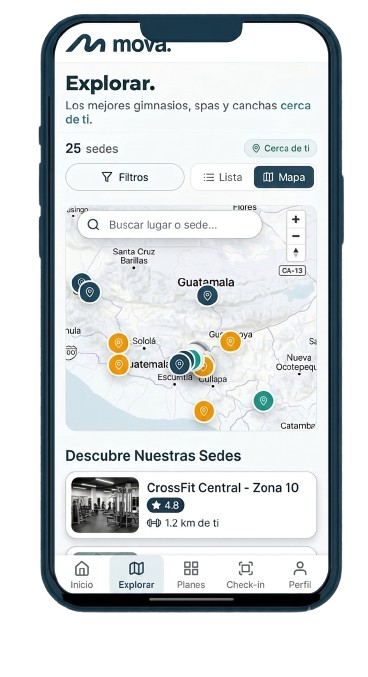 Vista previa de las sedes Mova en la app